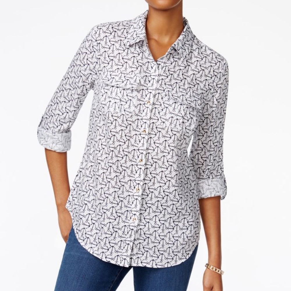 Anchor Print Linen Shirt